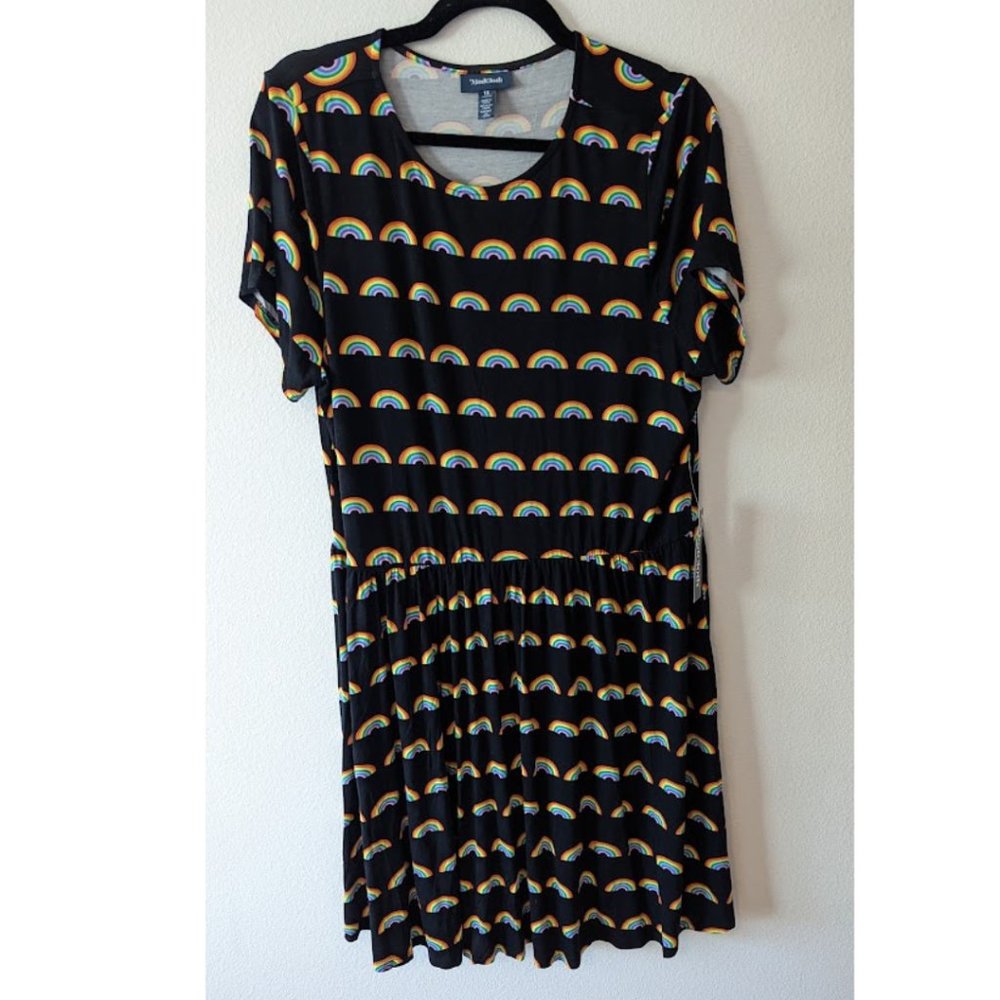 Modcloth Ensemble Observation Rainbows Print Knit Dress